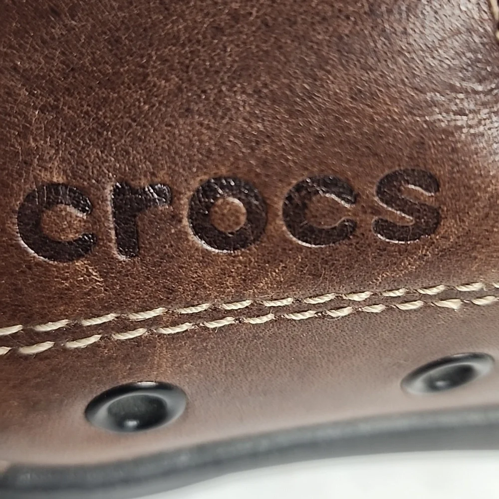 Crocs Leather Harborline Moccasin Mens Brown Boat Shoes Size M11